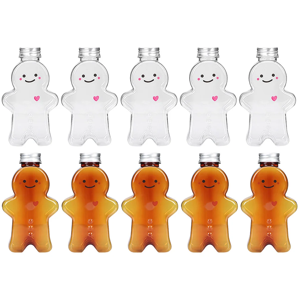 

500/700ml Christmas Gingerbread Man Water Bottles Transparent Plastic Beverage Juice Bottles Yogurt Candy Jars Gifts