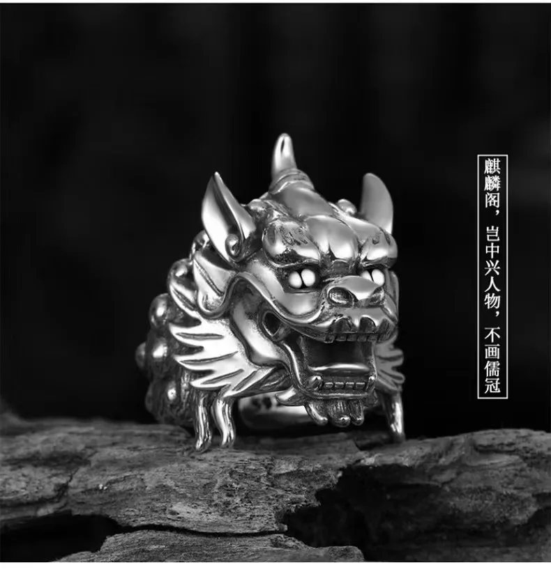 

Vintage Thai Silver S990 Silver Beast Qilin Pixiu Men's Ring Opening Personality Hip Hop Index Finger Jewelry