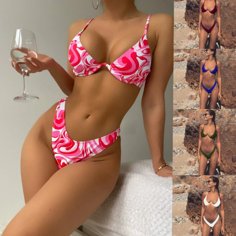 

2022 Gathered Steel Support Split 9-color Bikini Swimsuit Bikini One Piece Swimsuit Sexy Summer Bikini