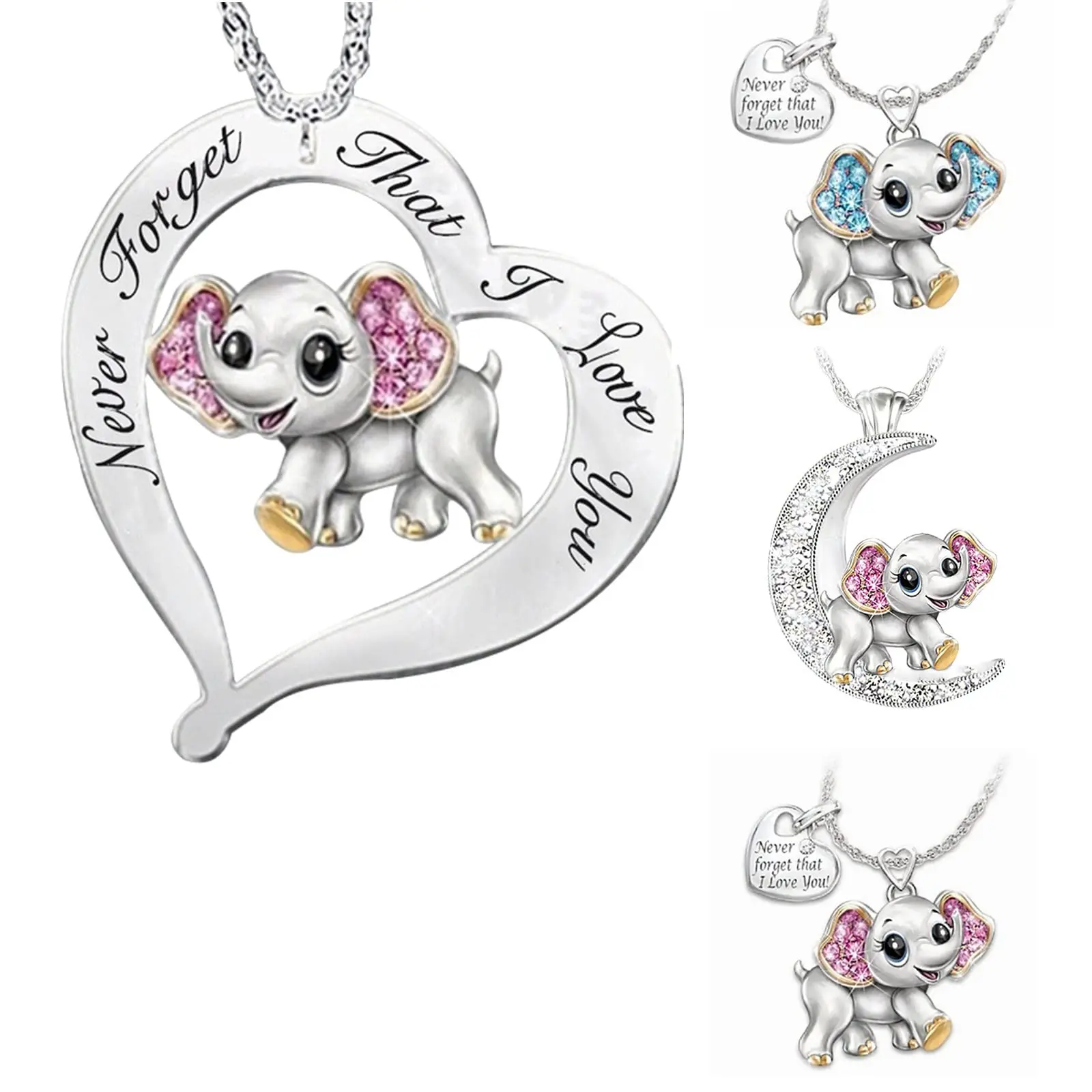 

1pc Elephant Pendant Necklace for Women Heart Cz Lucky Animal Never Forget That I Love You Pendant Necklace Elegant Jewlry