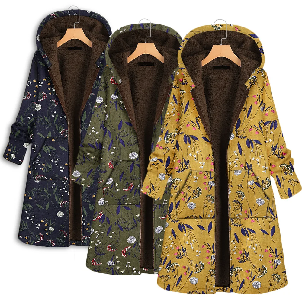 

New Autumn and Winter National Style Retro European and American Women's Regular Hooded Slim-fit Cotton-padded Coat