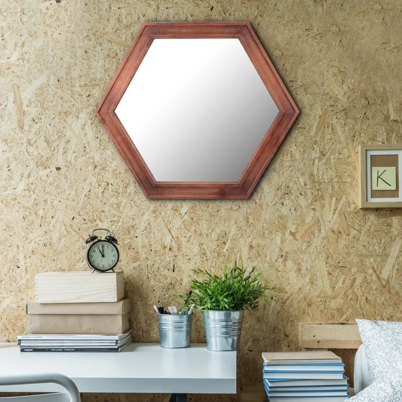 

x 20.6" Redwood Modern Wood Hexagon Wall Mirror