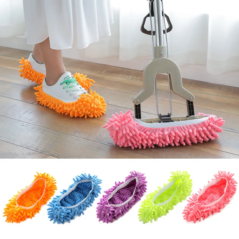 

1/2 PCS Chenille Dust Mop Slippers Foot Socks Mop Caps Multi-Function Floor Cleaning Lazy Shoe Covers Dust Hair Cleaner