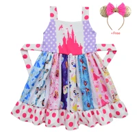 frozen kids sleeveless knee length big dress princess castle sashes dress children patchwork party wear cotton dress
