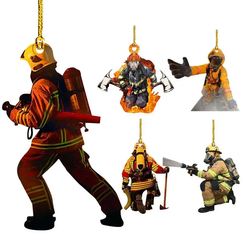 

Firefighter Car Pendant Firefighter Figurines Ornaments Car Rearview Mirror Decor Hanging Pendant Children Gifts Car Accessories