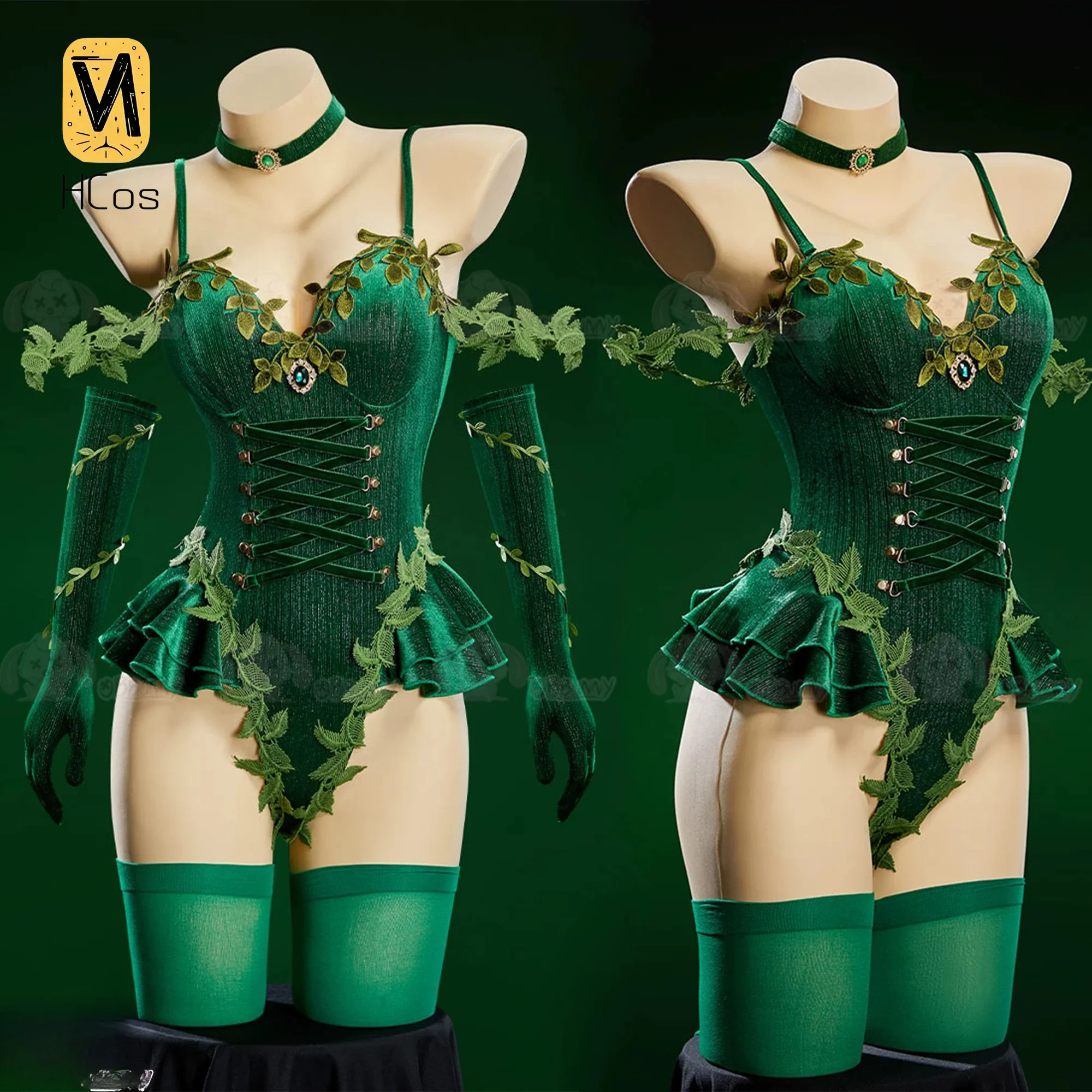 Фото Костюм для косплея Ivy Fan Made, полный комплект, зеленый бархатный комбинезон с принтом в виде лозы, униформа для Хэллоуина и карнавала HCos №1