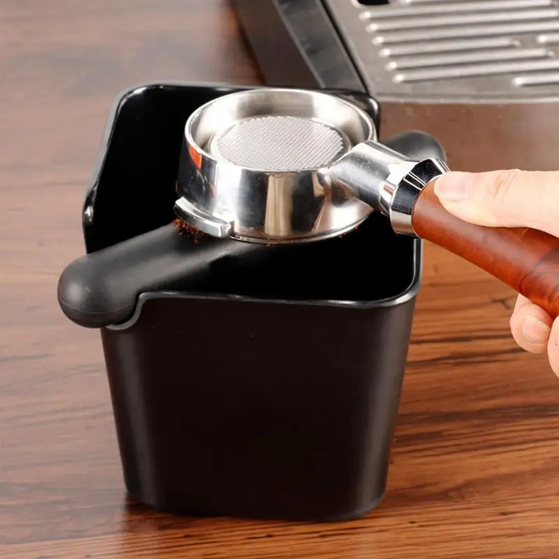 Espresso Dump Bin For Coffee Grounds With Removable Knocks Bar And Non Slip Base Gift Black