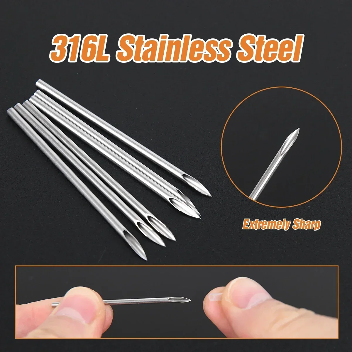 Фото Иглы для пирсинга NARKASY 14/15/16/18/20G, одноразовые, из нержавеющей стали, для пирсинга ушей, носа, губ, татуировок и проколов №5