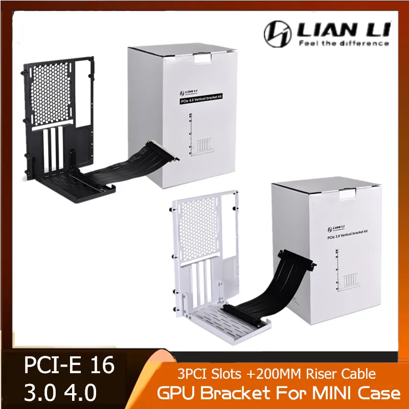 LIAN LI O11DMINI-1-kit de soporte Vertical para GPU, MINI funda con 3 ranuras PCI + Cable elevador de 200MM, PCI-E16 x3.0 de modelado, caja de tarjeta 4,0