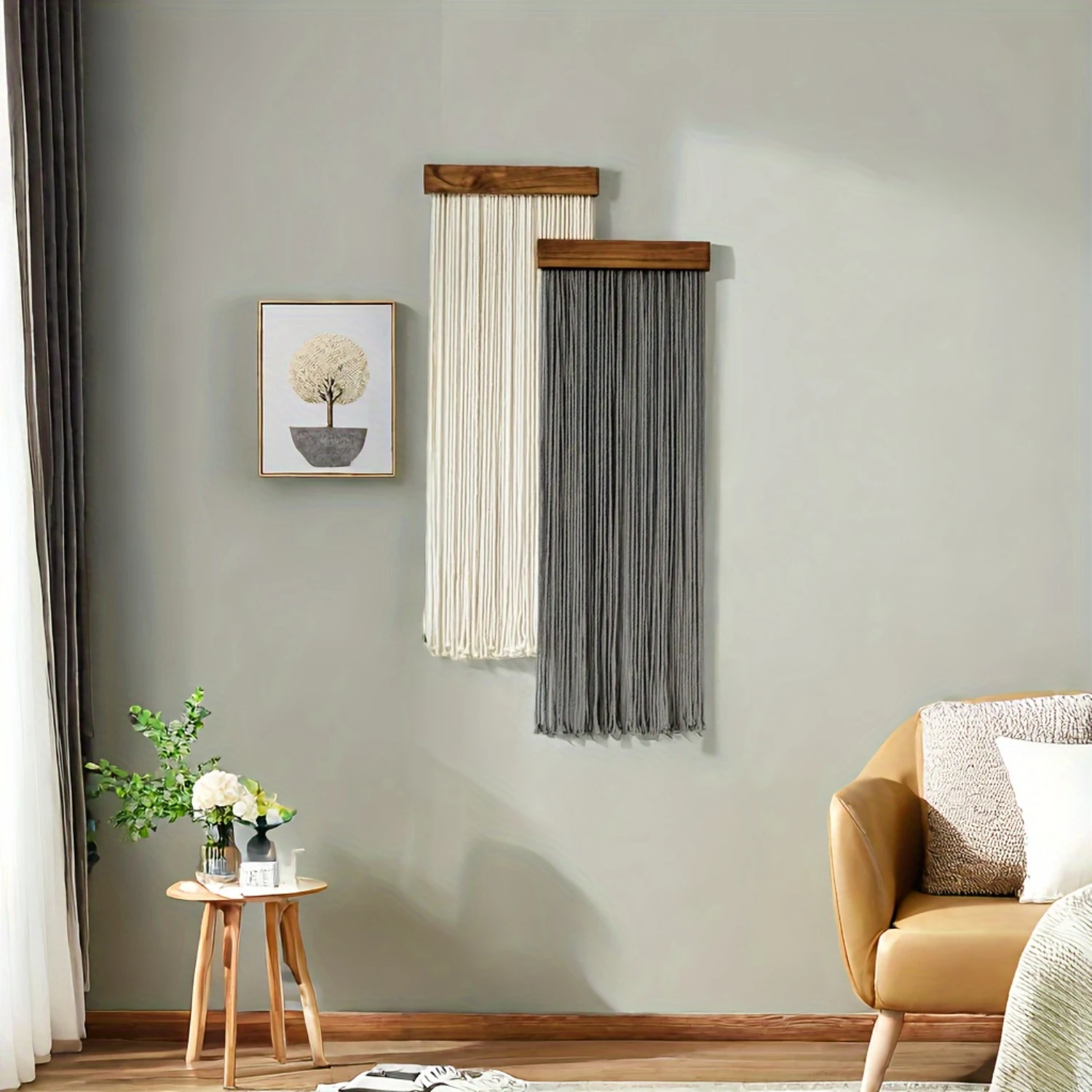 Набор настенных гобеленов с кисточками в полоску и космическую тематику —