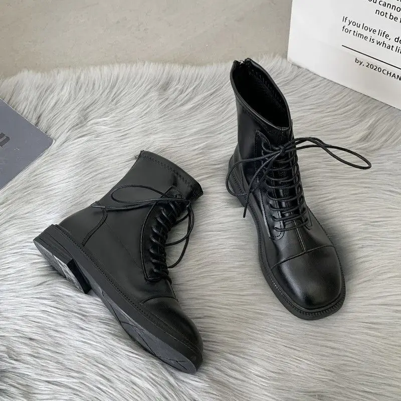 

2022Mid-High Heel Square Toe Skinny Boots Fried Street Single Boots New Martin Boots British Style Knight Boots Good-Shoes