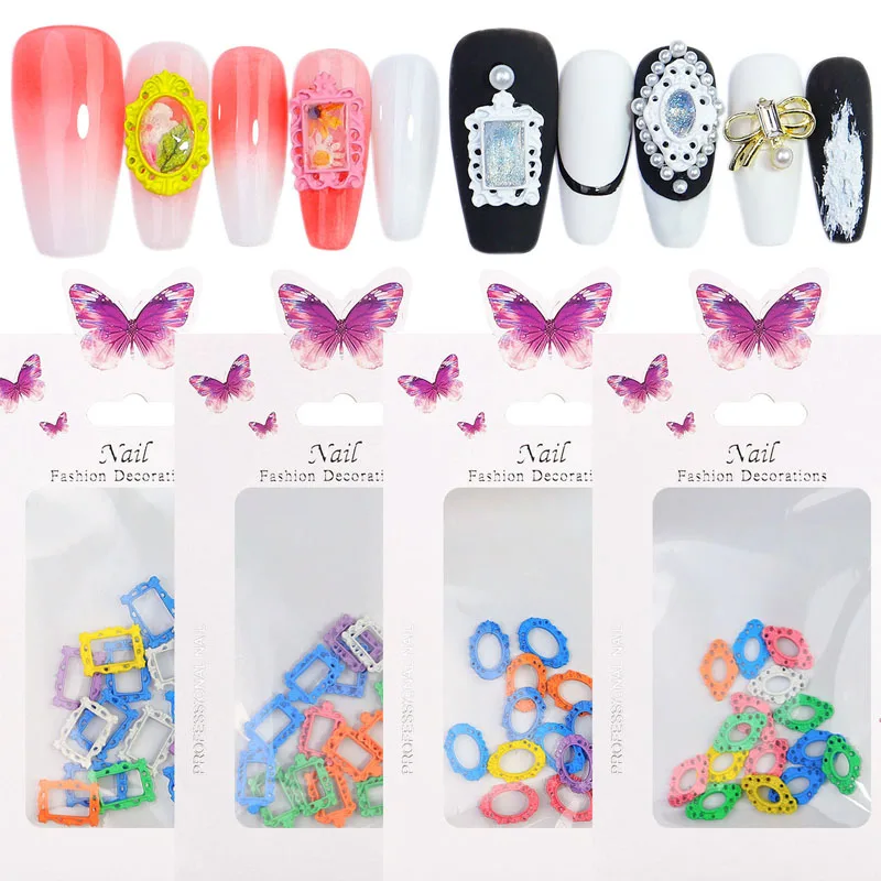 

Multicolour 15Pcs Nail Korean Charms Rhombus Hollow Frame Design 3D Alloy Metallic Nail Art Decorations Stones For Manicure
