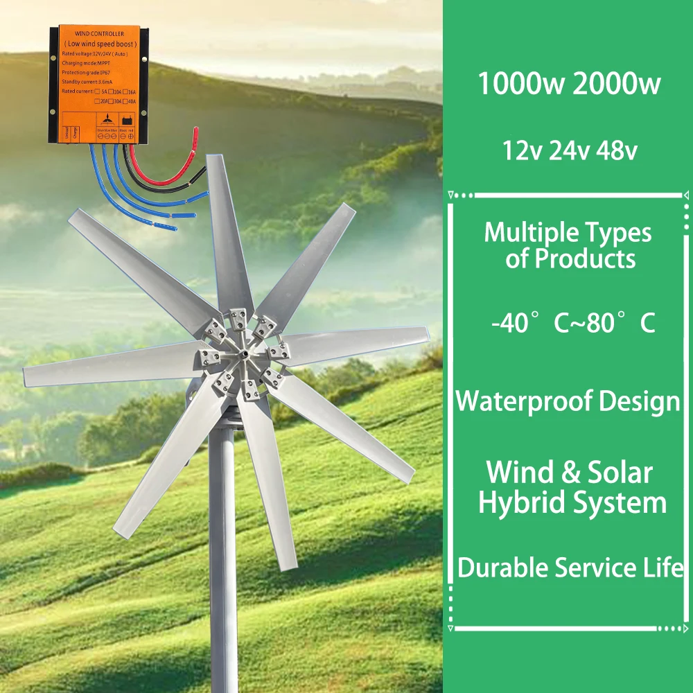 1000w New Energy 3kw 4kw 3 Blades Windmill Wind Turbine Generator 12v 24v 48v With MPPT Controller For Home Use Street Lamps