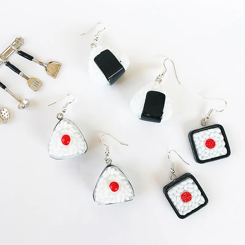 

Lovely Geometric Sushi Food Fun Dangle Earrings Cute Handmade Rice Ball Drop Earrings DIY For Women Girl Jewelry Gift