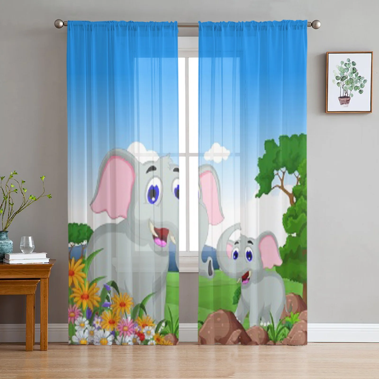 

Забавные мультяшные Слоны, тюлевые прозрачные шторы s для кухни, окна, гостиной, современные занавески из вуали, занавески для спальни