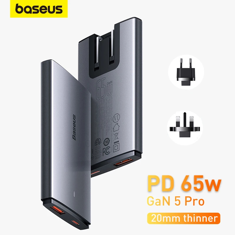 Baseus 65W GaN5 Charger Quick Charge 4.0 3.0 PD USB Charger 20mm Thinner Portable Travel Charger Fast Charging For Laptop iPhone