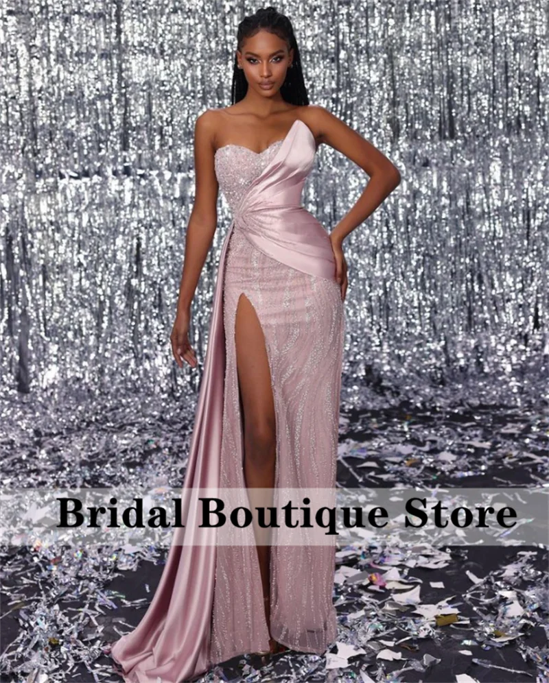 

Luxury Sparkly Mermaid Evening Dress 2023 For Black Girls Side Split Beading Crystals Wedding Guest Party Gowns Prom Robes