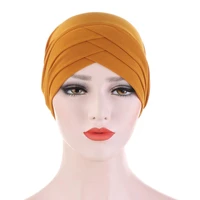 forehead cross muslim turban pure color stretch cotton inner hijabs for caps ready to wear women head scarf under hijab bonnet