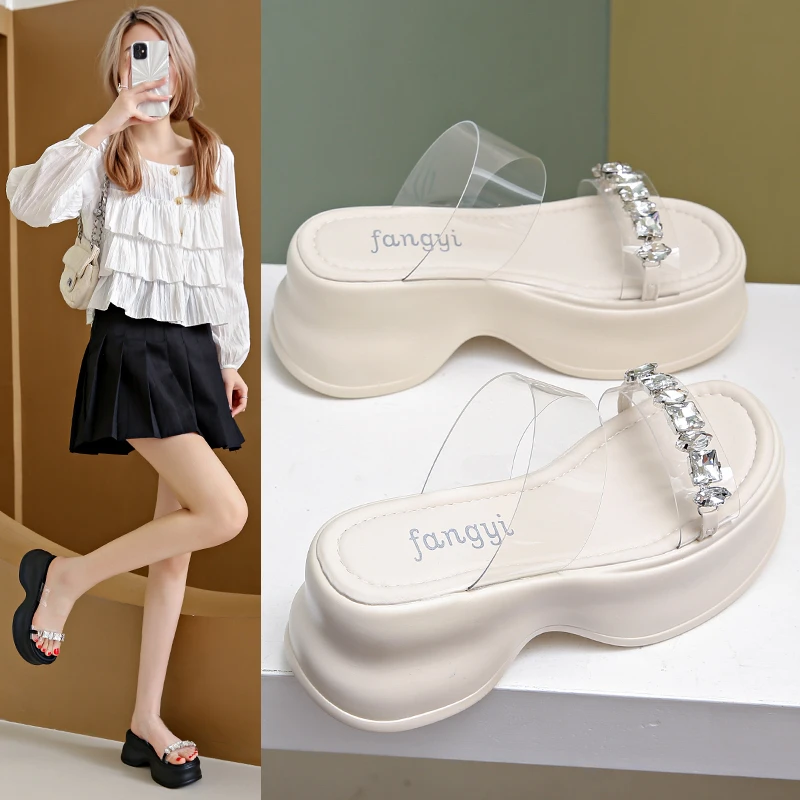 Женские босоножки на танкетке 7 5 см прозрачные сандалии массивной платформе с