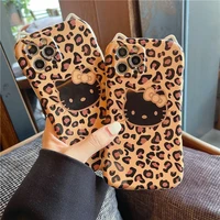 hello kitty leopard print phone cases for iphone 13 12 11 pro max xr xs max x for women girls soft silicone luxury cover gift
