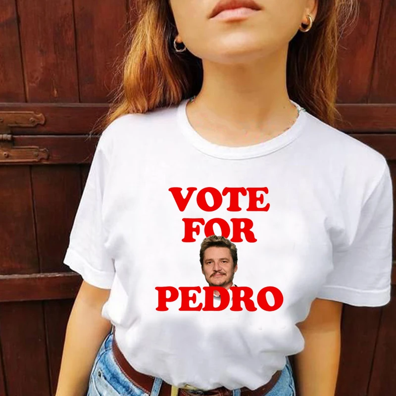 

Vote for Pedro Cotton Women T Shirts Daddy Is A State of Mind Pedro Pascal O Neck Graphic Tee Funny Clothes 2000s Tops