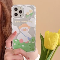 cute duck cartoon shockproof wavy phone case for iphone 13 12 pro max 11 x xs max xr 7 8 plus se soft silicone full protective