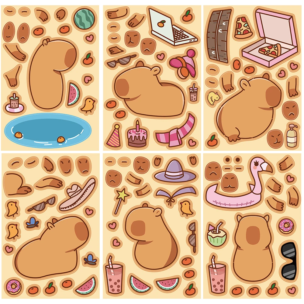 

8/16Sheets Children Capybara Puzzle Stickers Make a Face Game DIY Boys Girls Kids Assemble Jigsaw Educational Toys Party Gift