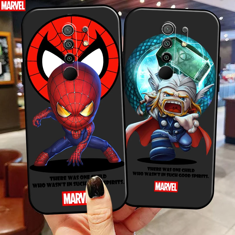 

Marvel Cartoon Iron Man Spiderman Phone Case For Xiaomi Redmi 9 Funda Soft Carcasa Black Liquid Silicon