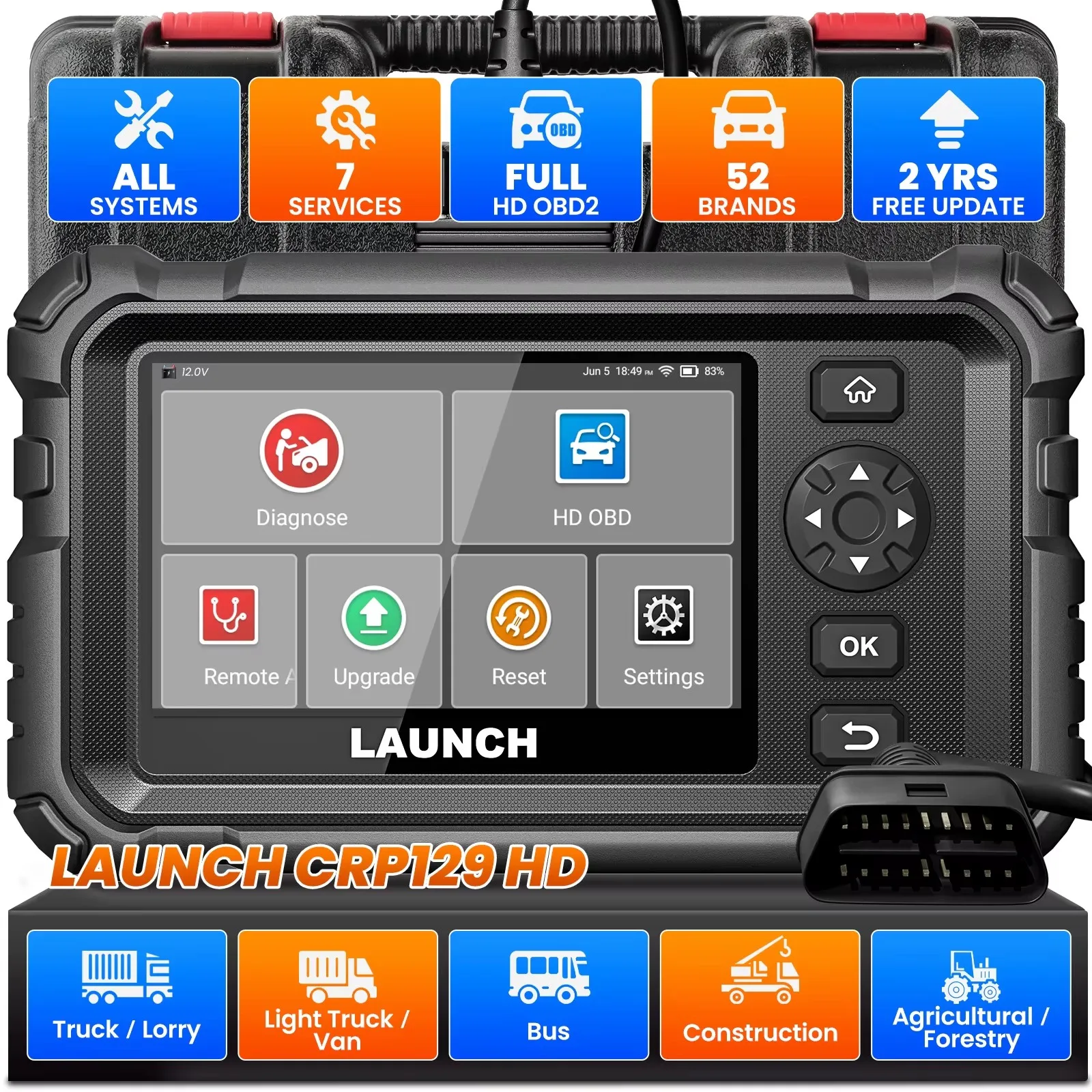 LAUNCH CRP129 HD OBD2 Сверхмощный сканер грузовиков для всех систем диагностики DPF Regen Oil 7