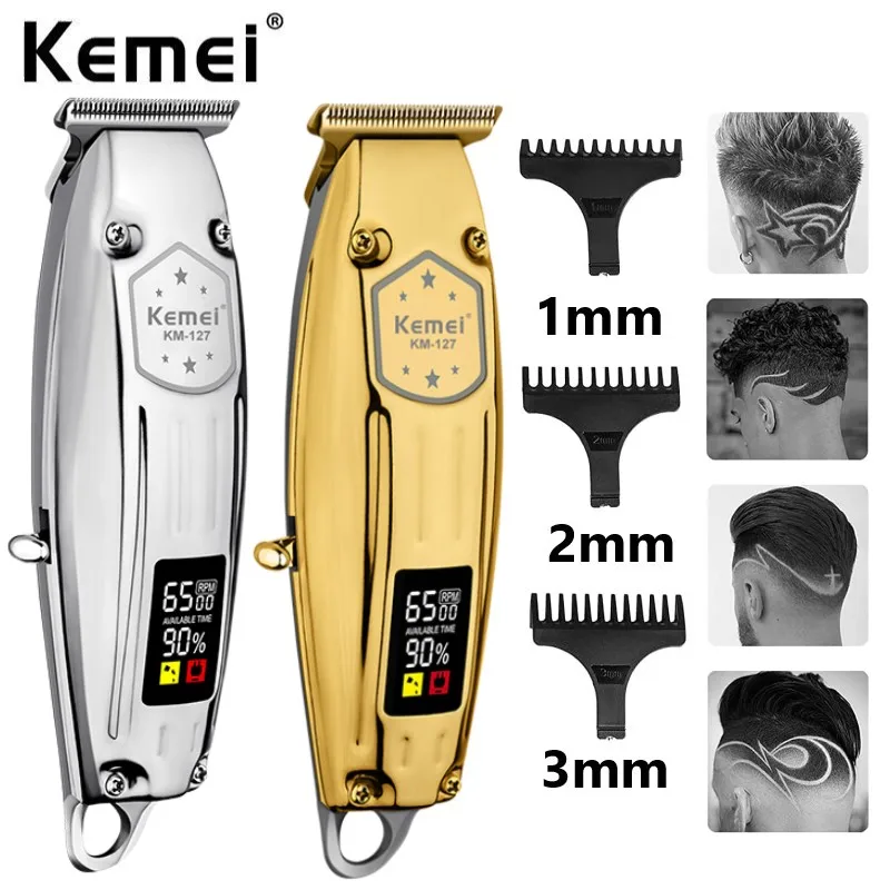 Kemei Hair Trimmer LCD Display Rechargeable 12W Powerful Motor Barber Hair Clipper Gold and Silver All Metal Trimmers KM-127