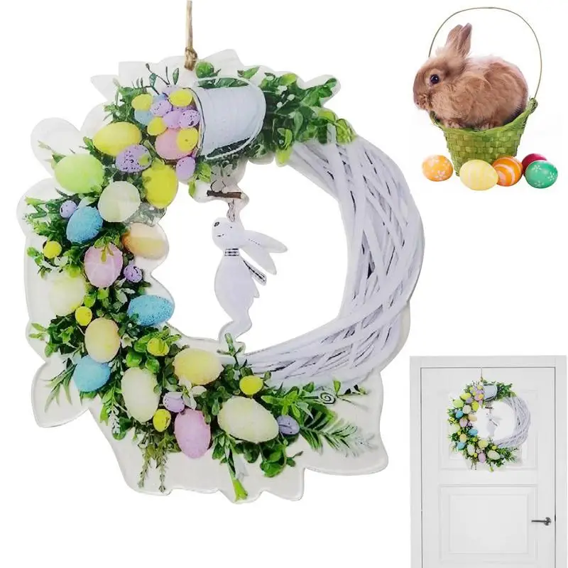 

Easter Wreath 2D Acrylic Easter Bunny Wreaths Spring Wreaths With Flower And Pastel Eggs For Front Door Spring Home Decorations