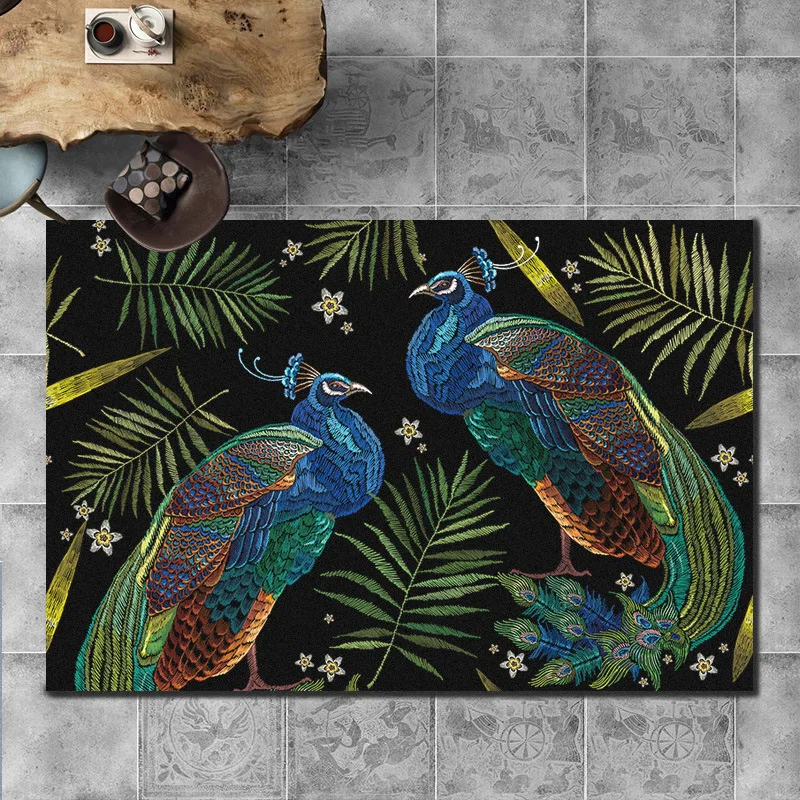 

Crystal Velvet Carpet Indoor Animal Feather Peacock Floor Mat Printing Coffee Table Living Room Floor Mat Hair Home Decoration