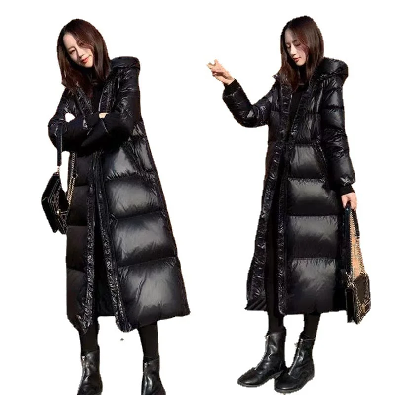 Women New Black Cotton Jacket Long Knee Thickened Loose Cotton-padded Jacket Jacket Cotton-padded Coat
