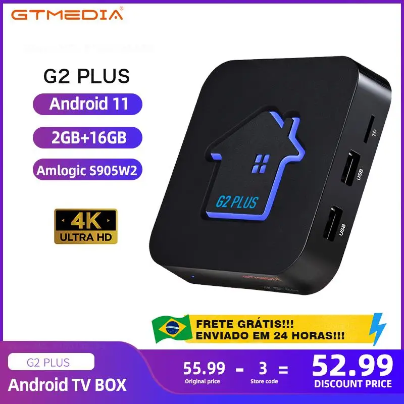 

ТВ-приставка GTMEDIA G2 PLUS, Android 11, 4K UHD Amlogic 905W, 2 ядра, 2 + 16 ГБ, 2022 ГГц, Wi-Fi
