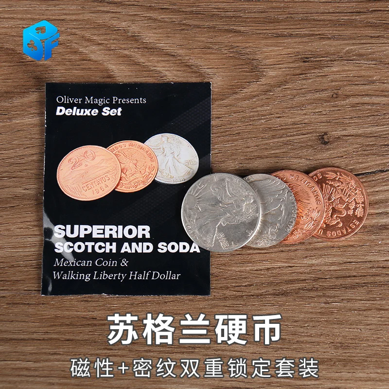 

Superior Scotch and Soda Mexican Coin Magic Tricks Double Locking Coins Vanishing Magia Close Up Gimmick Illusion Prop Mentalism