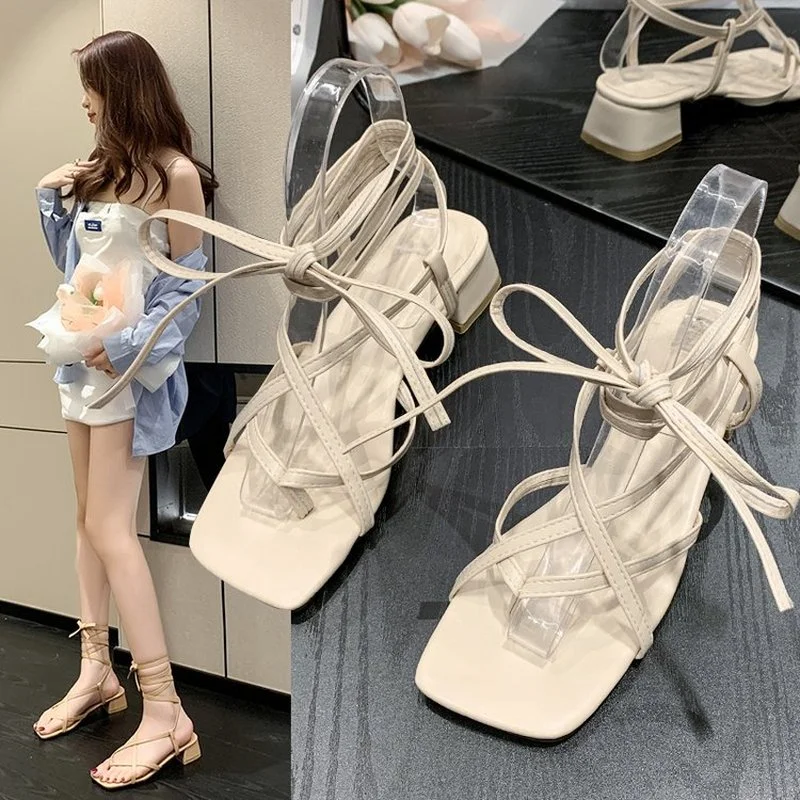 

Женские босоножки на высоком каблуке, синие сандалии-гладиаторы на низком блочном каблуке, туфли-лодочки с перекрестными ремешками для веч...