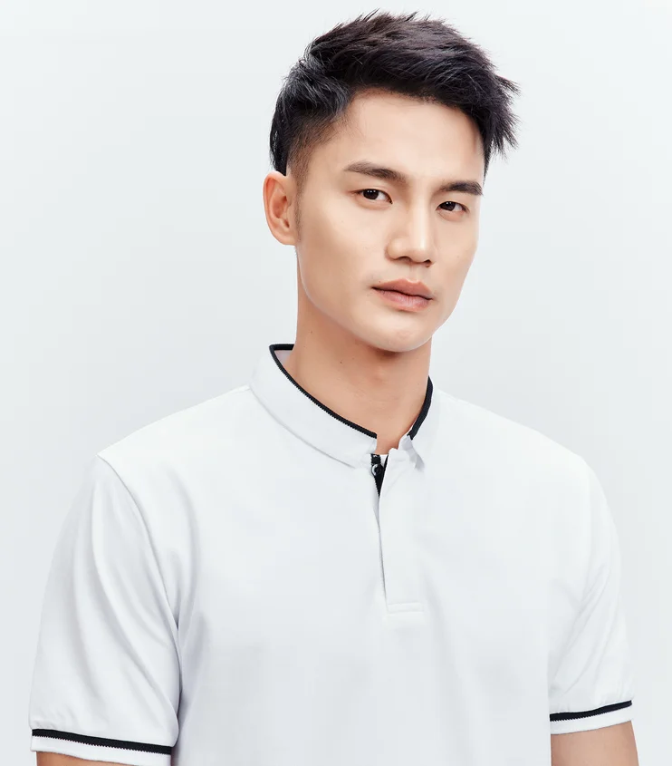

J7639 New men's T-shirt round neck patch cloth splicing men's short sleeve.
