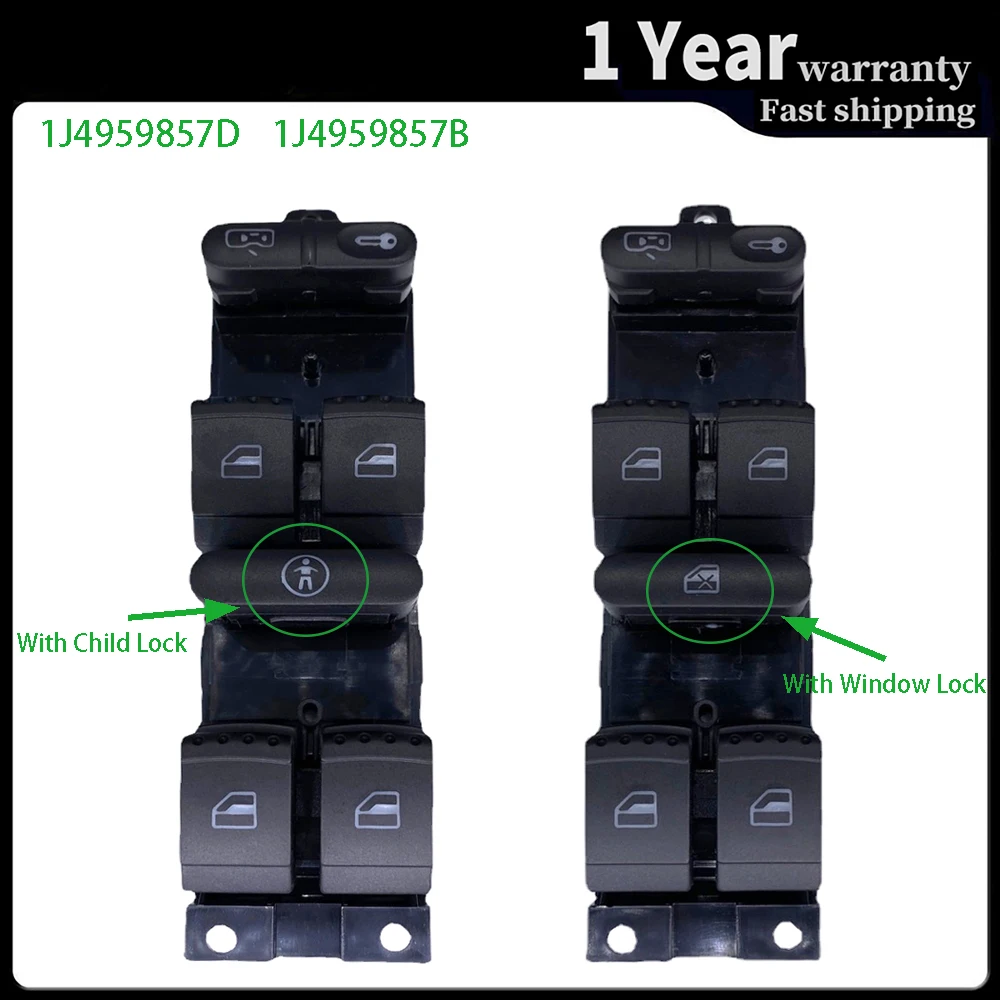 

For VW Golf MK4 Jetta Bora Passat B5 Seat Leon Toledo Superb Power Window Panel Master Control Switch 1J4959857D 1J4959857B