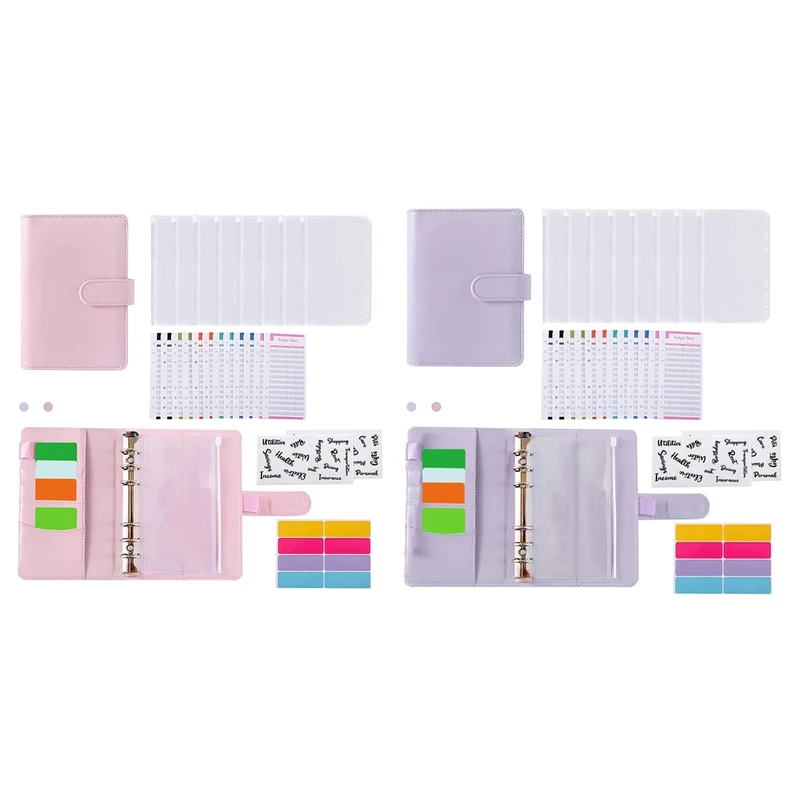 

A6 PU Leather Binder Budget Envelope, Plan Organizer Set, Expense Budget Sheet And Envelope