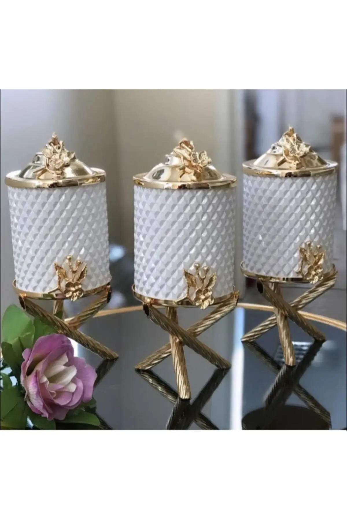 Кристальная сотовая белая глазурованная Золотая Подставка Набор для банок и