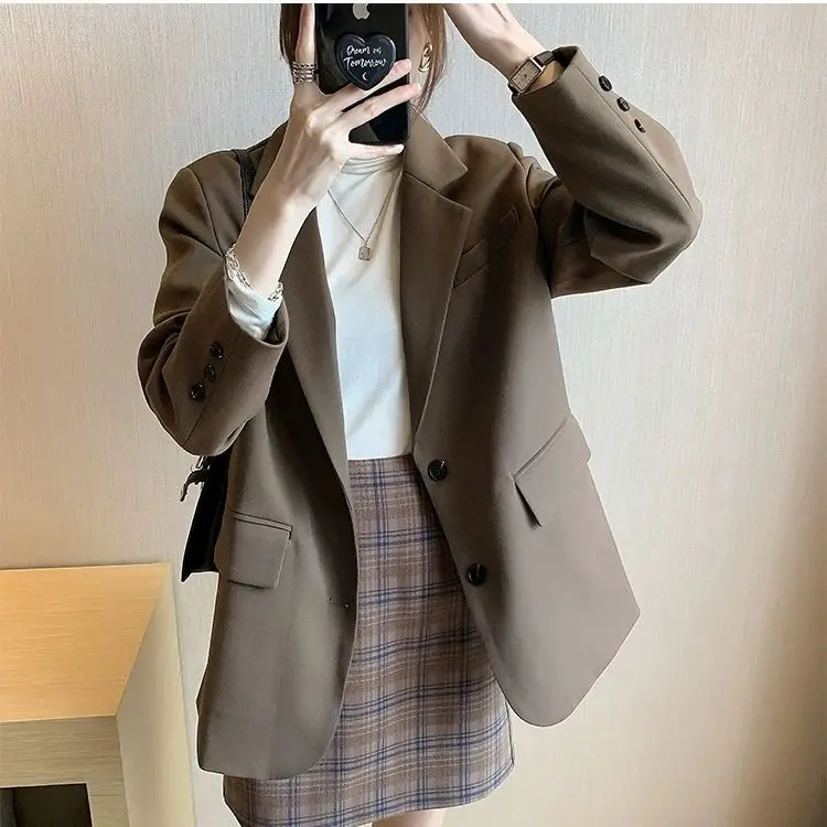 England Style Casual Commute Blazers Office Lady Fashion Lapel Single Breasted Solid Colors Formal Blazers Spring Autumn Outwear