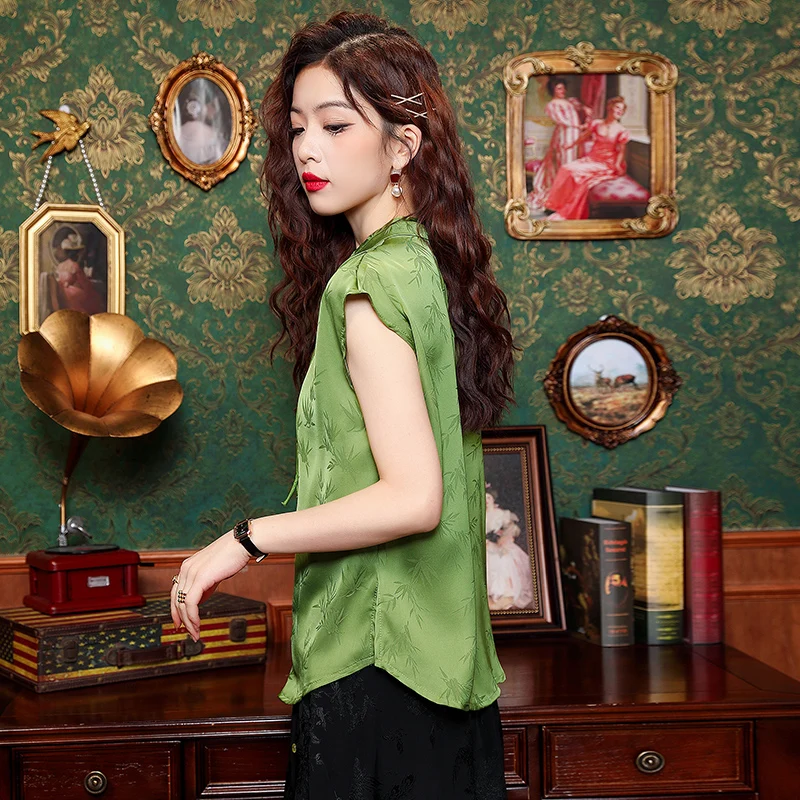 Новая женская рубашка с коротким рукавом и воротником-стойкой шифоновая в