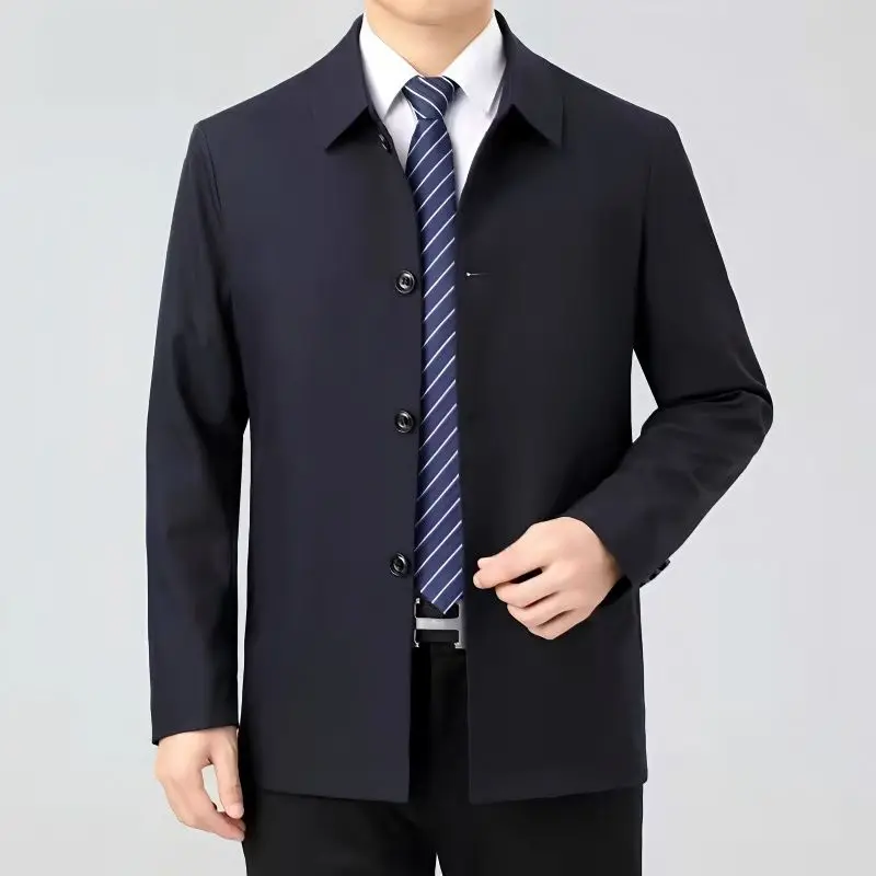 

Fashionable Men's Spring Autumn Business Casual Single-breasted Turn-Down Collar and Pockets Jackets Coats Men Clothing Q518