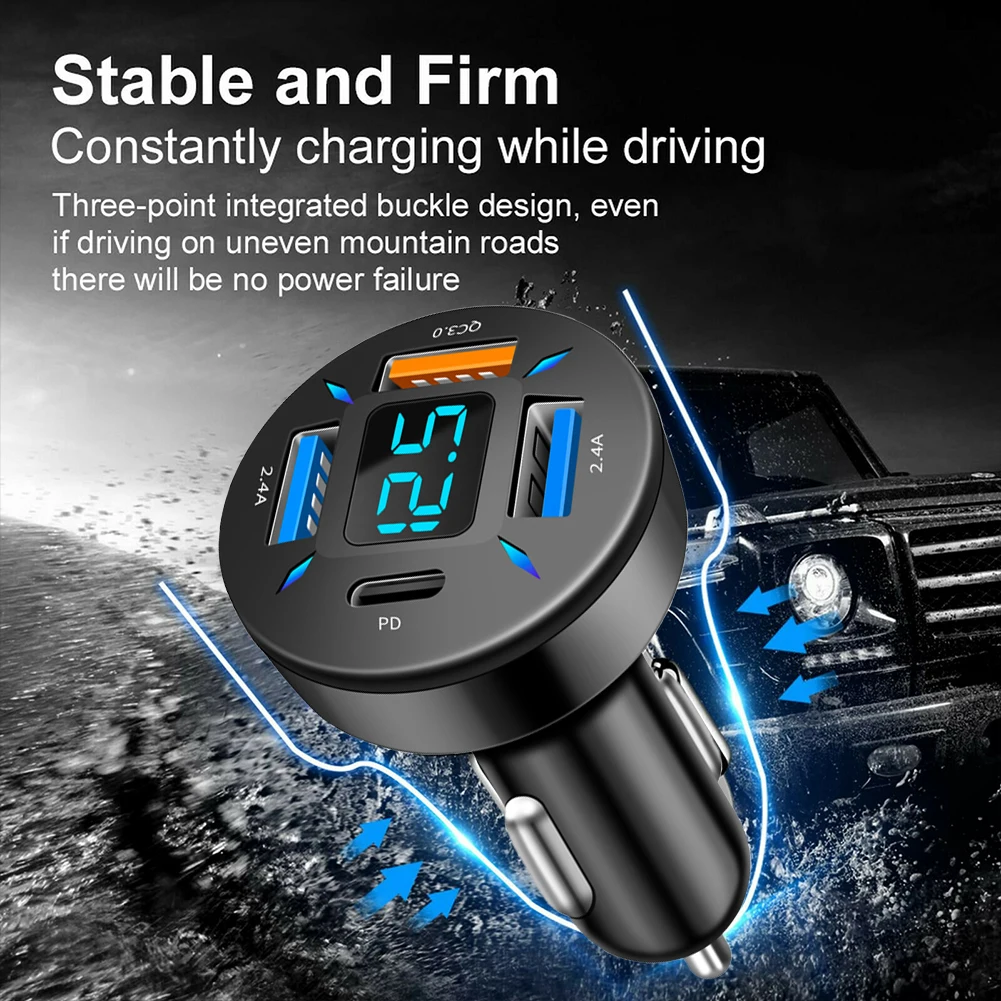 

4 USB для QC3.0 + PD USB автомобильное зарядное устройство цифровой светодиодный вольтметр 12 В/24 В быстрая зарядка-адаптер прикуривателя