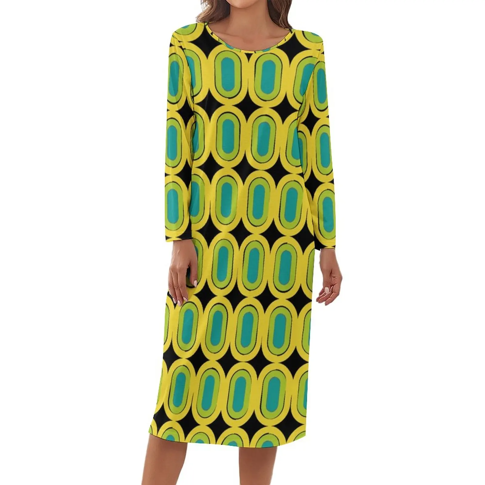 

Пижама в ретро стиле 60-х годов с принтом, милые платья с геометрическим рисунком, одежда для сна с длинным рукавом и графическим рисунком, Же...