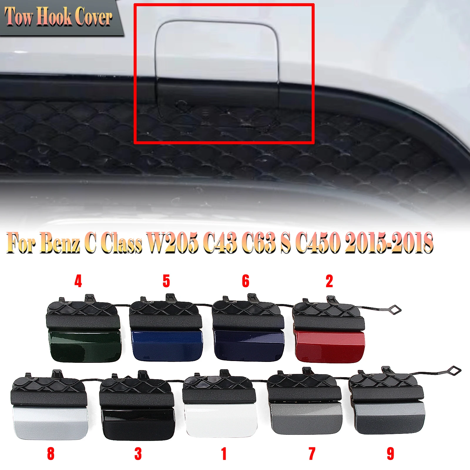 

For Mercedes Benz C Class W205 C43 C63 S C450 Sport 2015-2018 2016 2017 Trailer Eye Hole Shield Rear Bumper Tow Hook Cover Cap