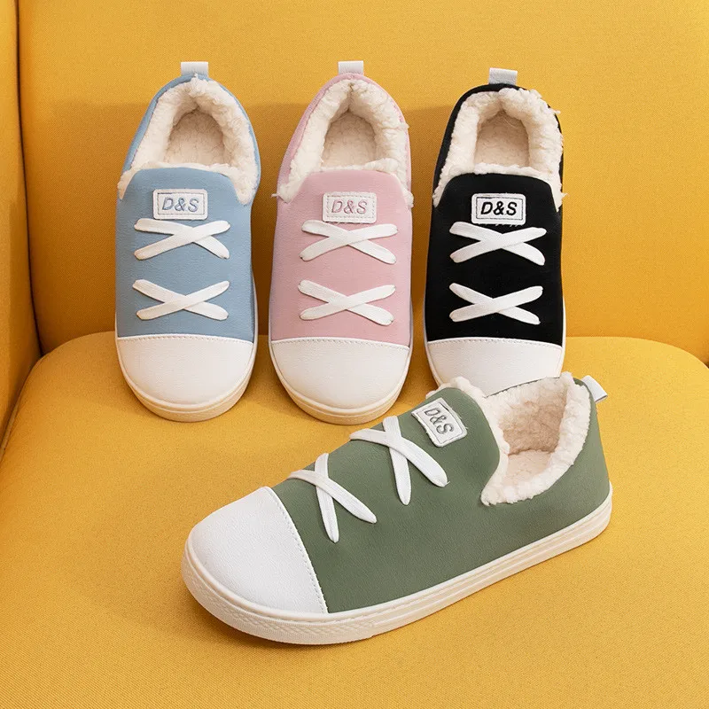 comemore man women winter home warm cotton slippers couple bedroom indoor sneakers new woman fluffy slides plush house shoes 202 free global shipping
