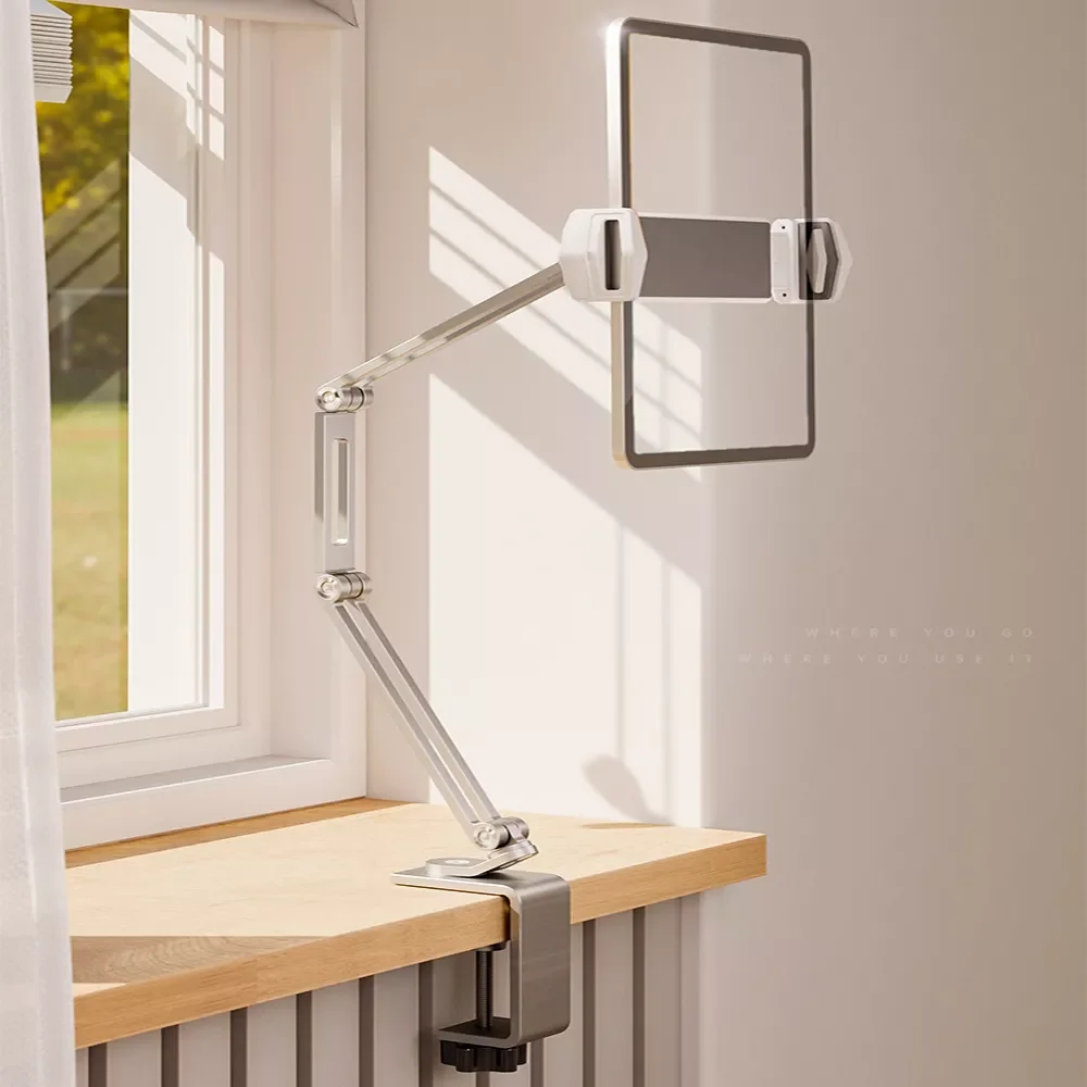 

Degree Long Arm Tablet Stand Three Shaft Design Multi Angle Adjustable Tablet Support Desktop Aluminum ​Cell Phone Holder
