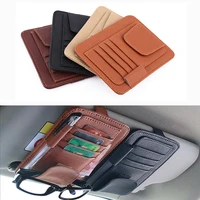 pu leather car sun visor storage glasses organizer bills wallet holder ticket credit card clips auto interior visor accessories