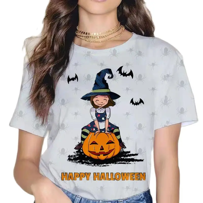 

Summer New Fashion Women's Halloween Pumpkin Print Crew Neck T Shirt Everyday Street Casual Top